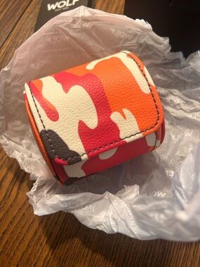 WOLF Elements Single Watch Roll- Fire- Travel Case in Orange, Magenta & Cream